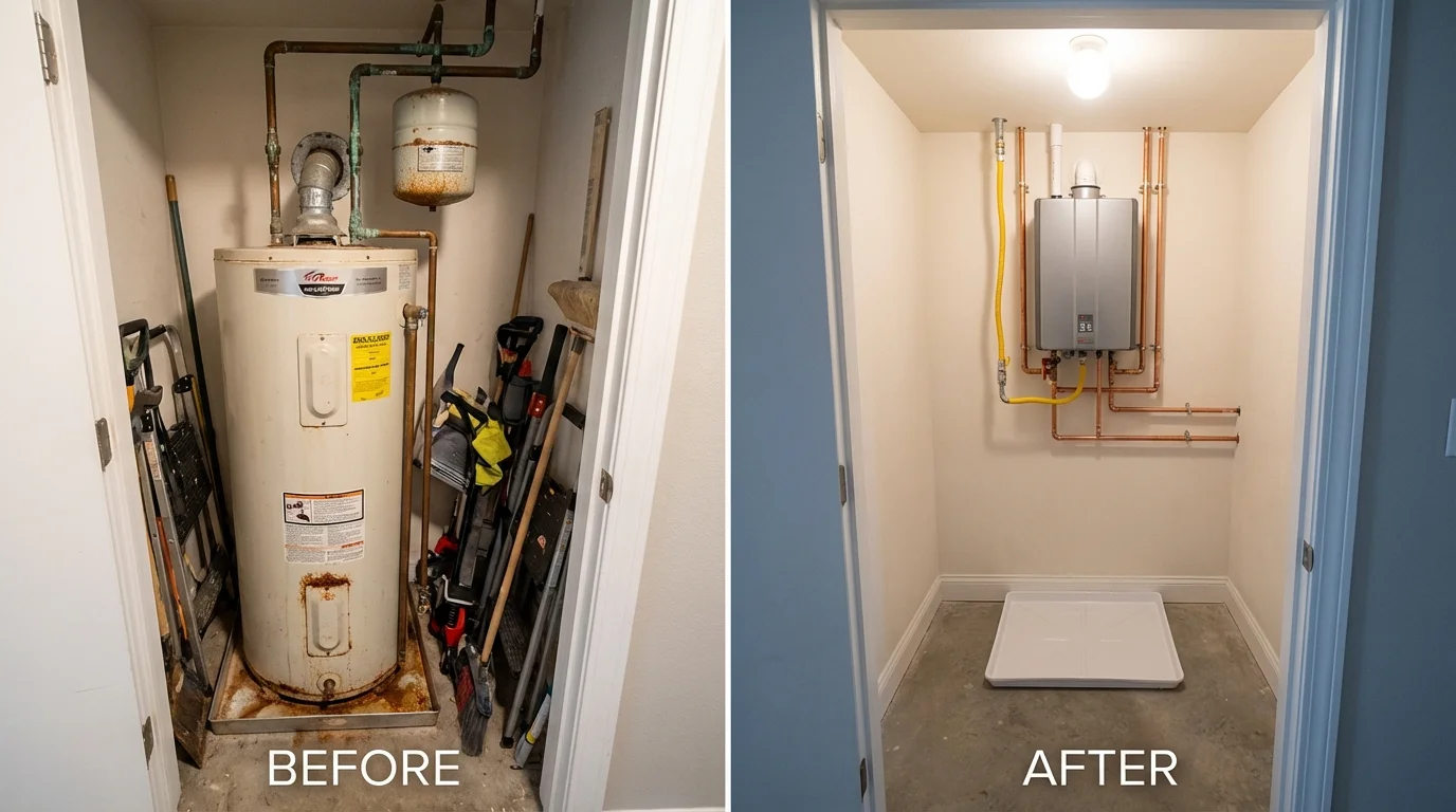Tank water heater versus wall-mounted tankless unit comparison for Port Orchard, WA homeowners