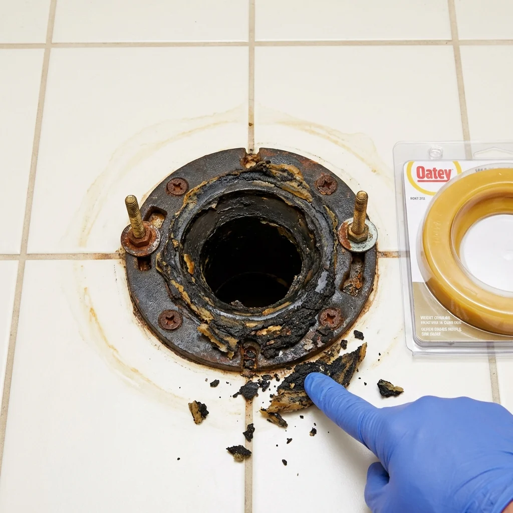 Failed wax ring showing water seepage at the base of a toilet in a Port Orchard, WA home